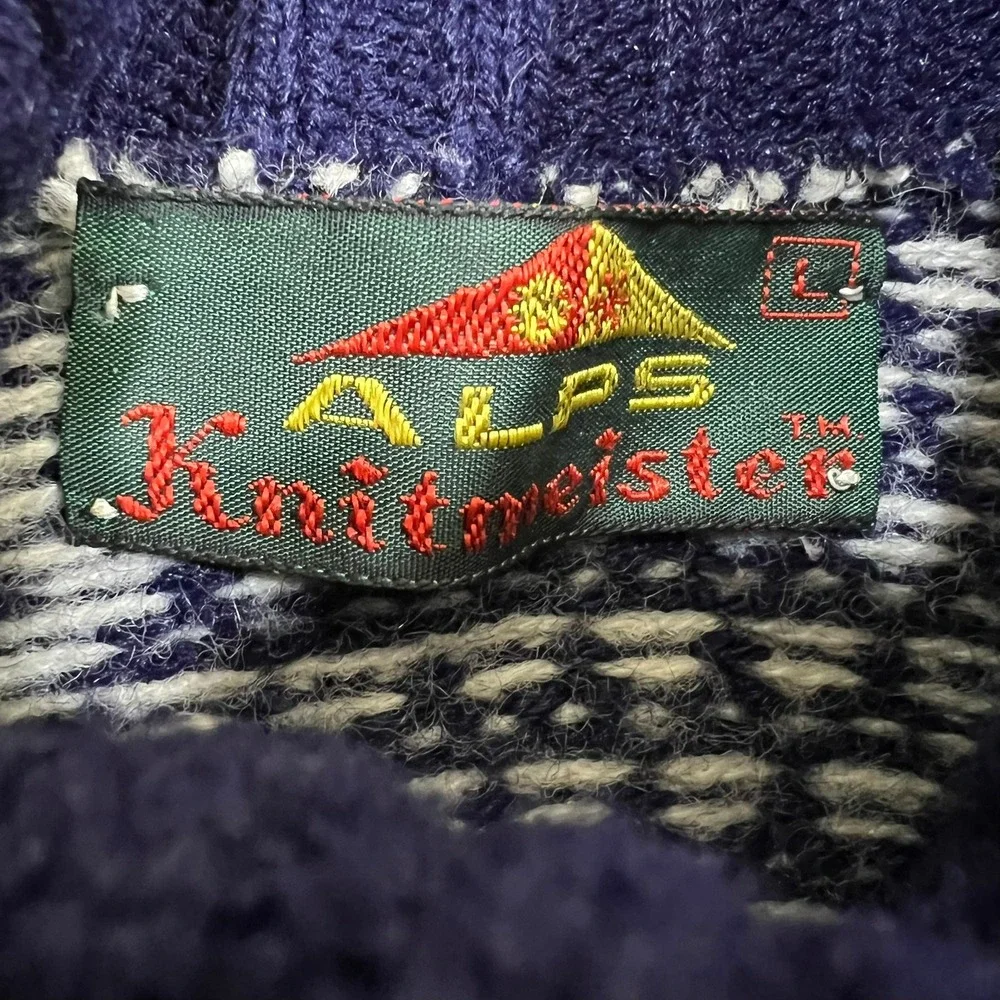 Vtg Alps Knitmeister Fair Isle Sweater Mens L Navy White Snowflake Turtleneck - Picture 4 of 10